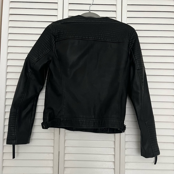 Topshop Women’s Black Faux Leather Biker Jacket Size 6 - Picture 5 of 6